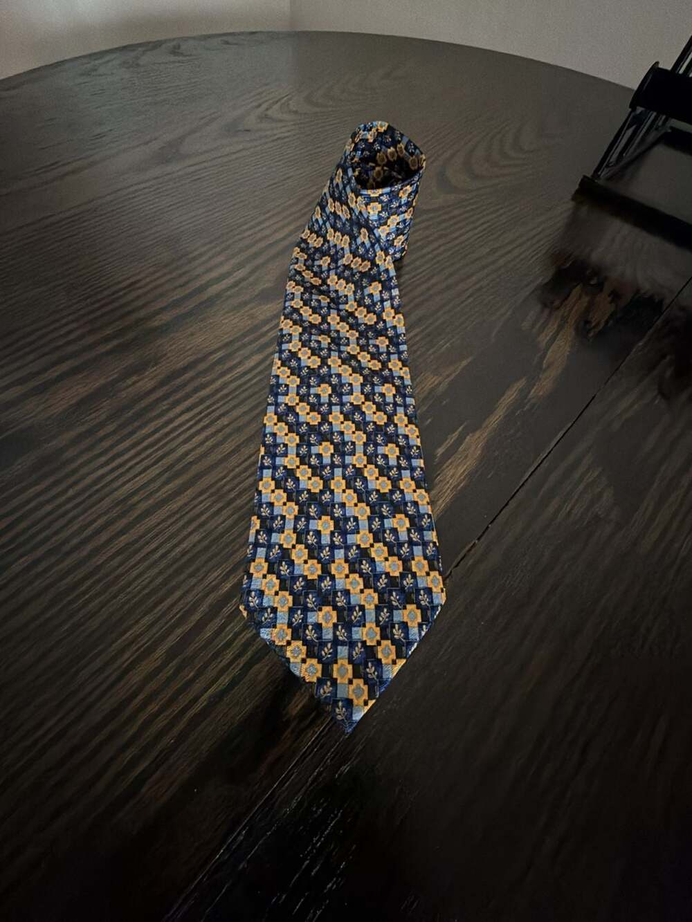 Ermenegildo Zegna Silk Geometric Tie Blue Yellow Pattern
